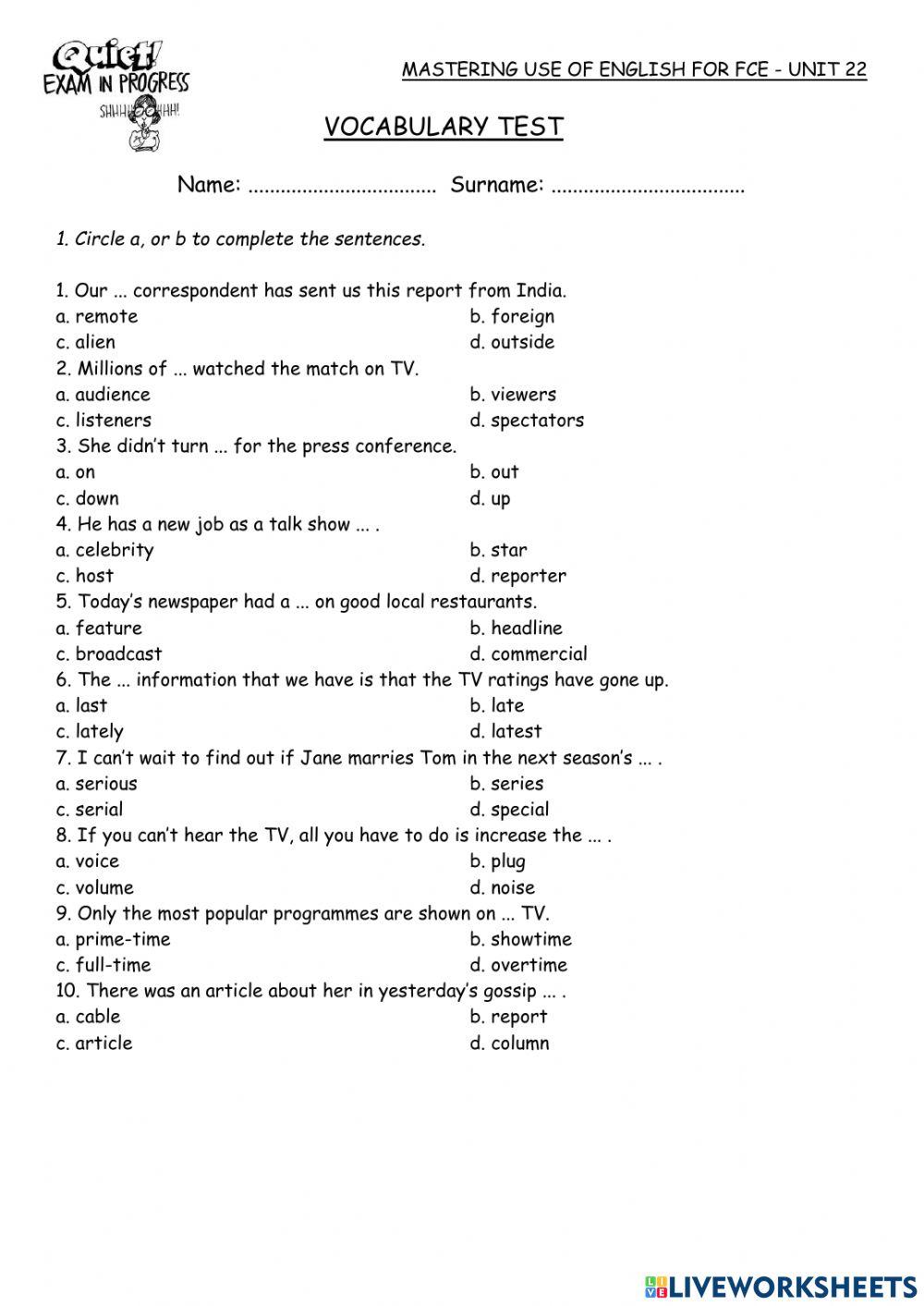 Mastering Unit 22 Vocabulary Test