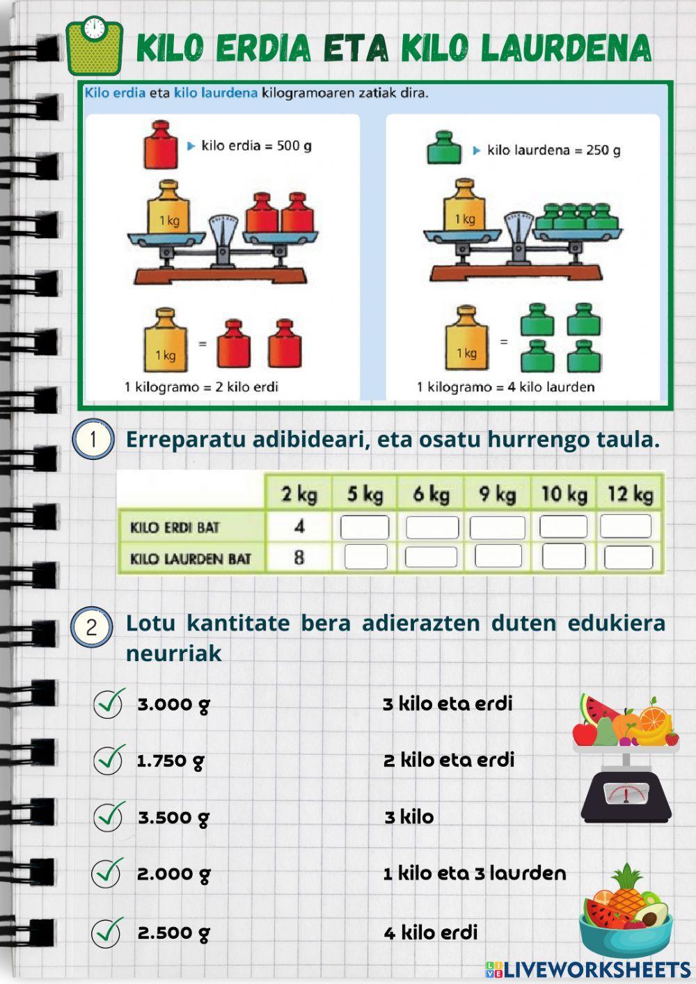 Kilo erdi eta Kilo laurden