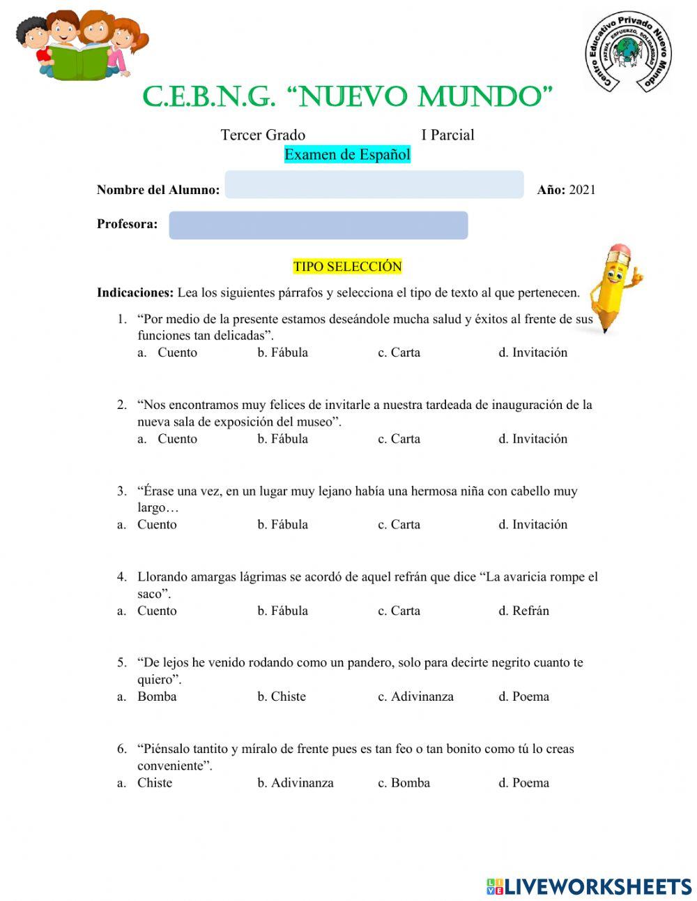 Examen de español