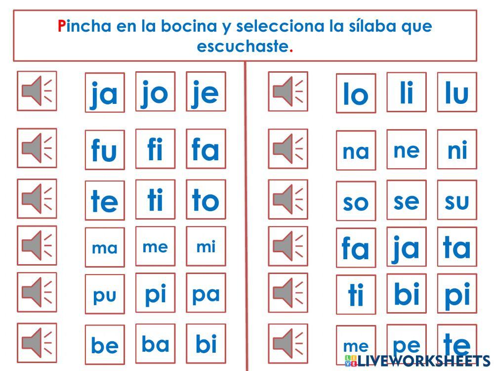 Discriminación auditiva de sílabas con (F, J, T, M, P, B, D, L, N,S)