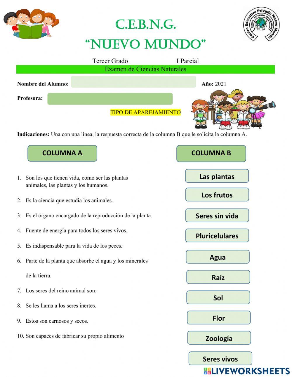 Examen de ciencias naturales