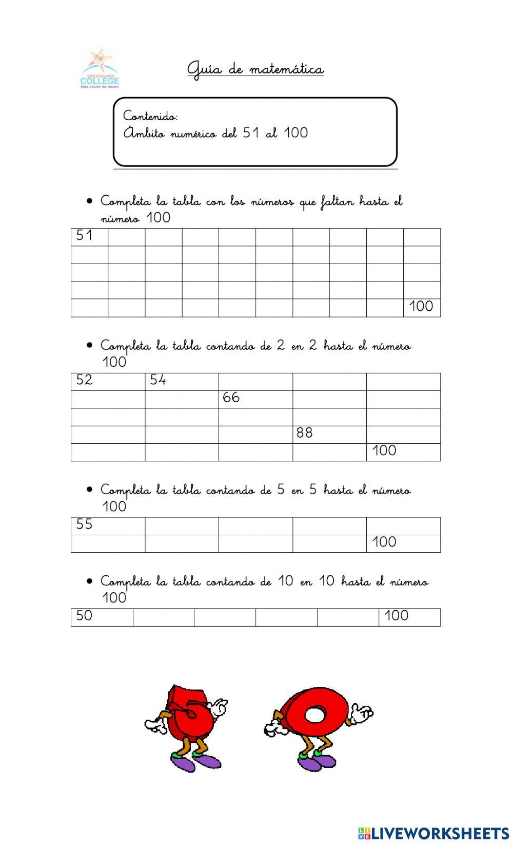 Números del 50 al 100