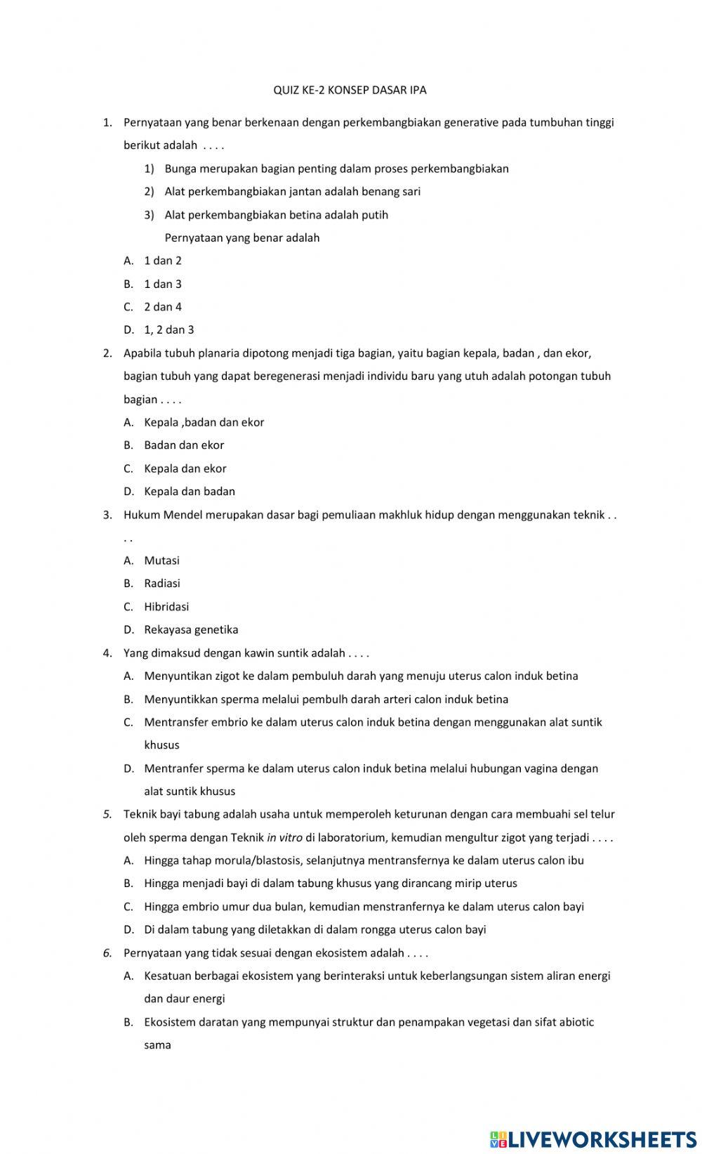 Quiz ke 2 konsep dasar ipa