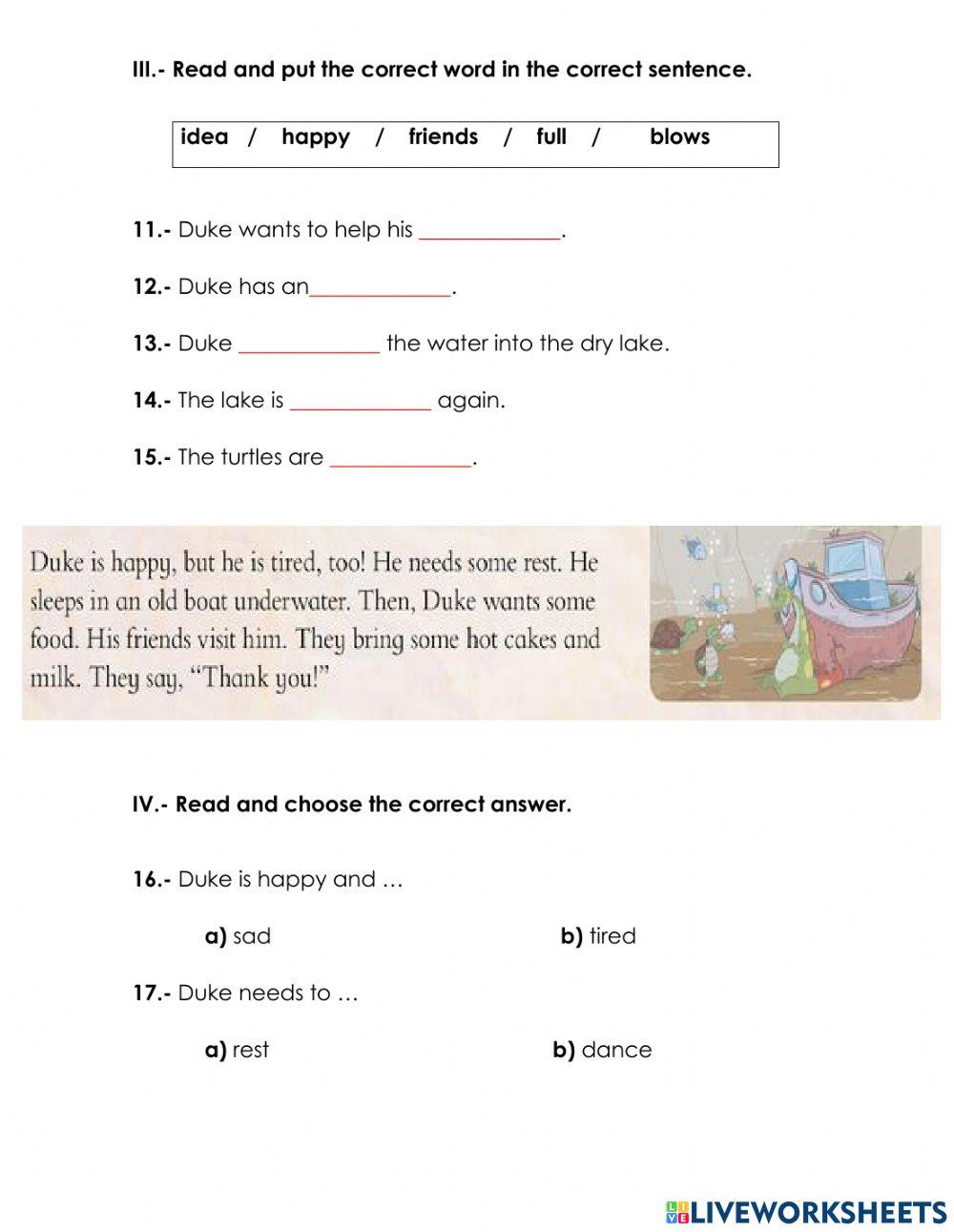 Reading exam 1st grade 5th period
