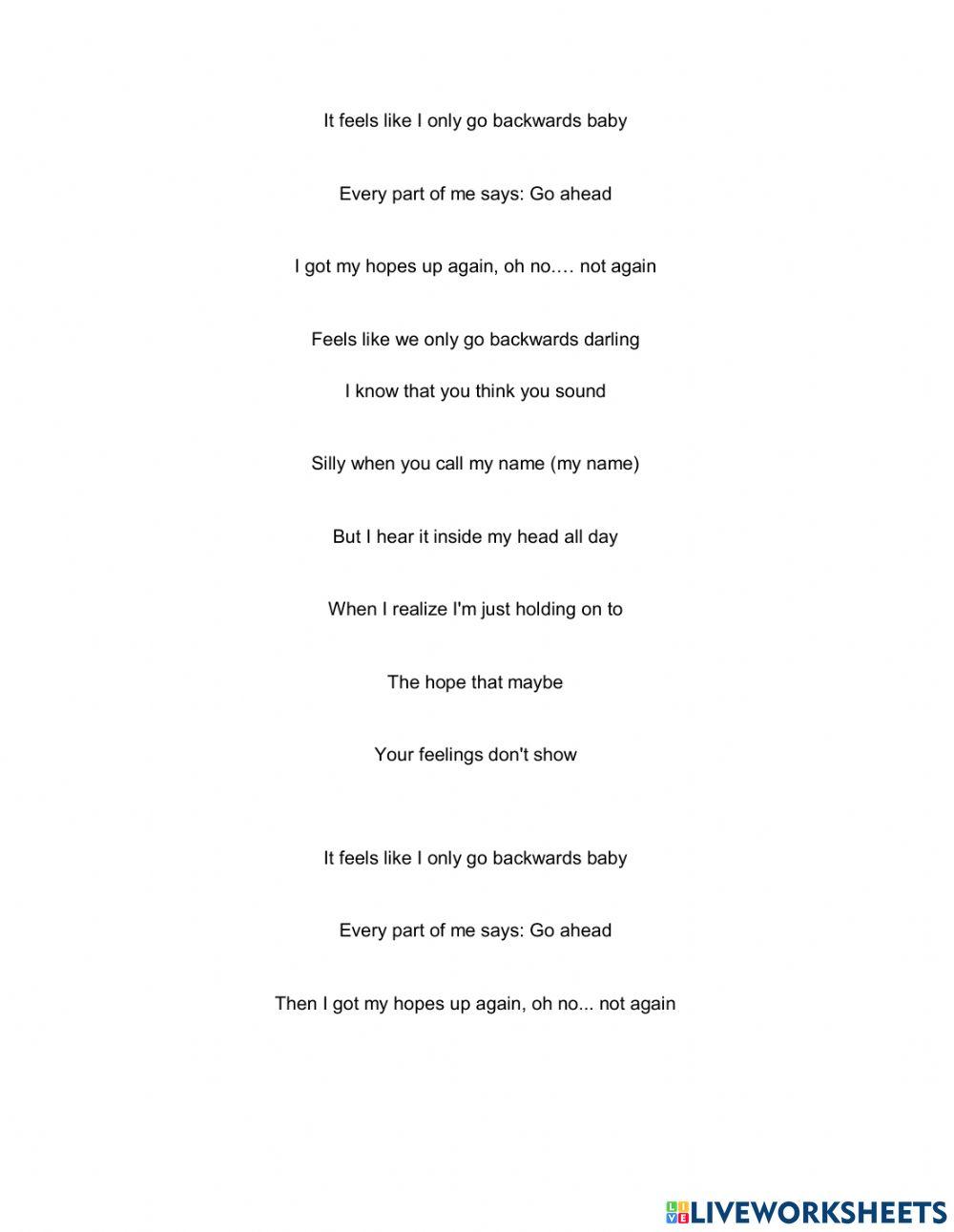 Canción Feels Like We Only Go Backwards worksheet Live Worksheets
