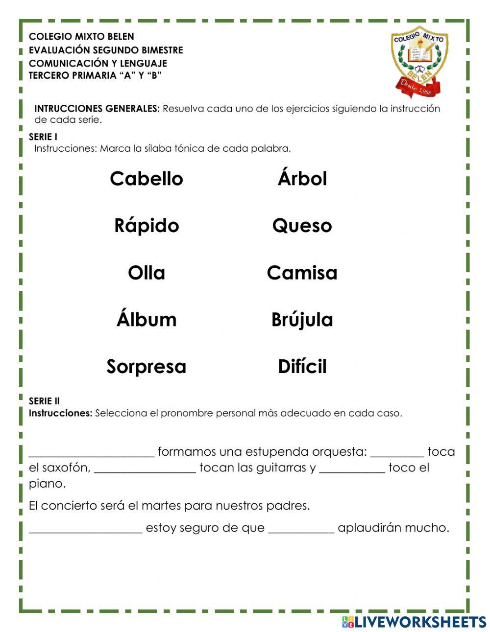 Evaluación - Comunicación y lenguaje 1 - II Bimestre