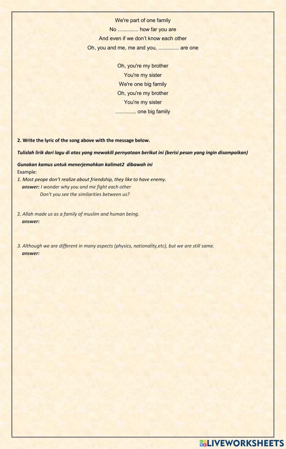 Song lyric for the seventh grader