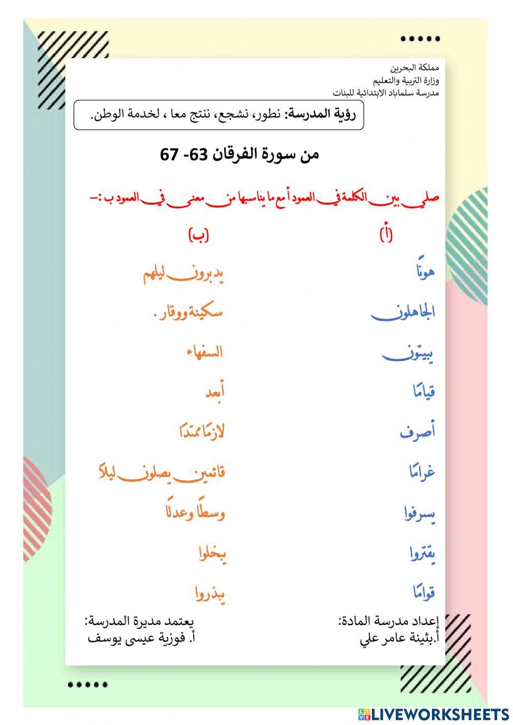 معاني كلمات من سورة الفرقان 63-67