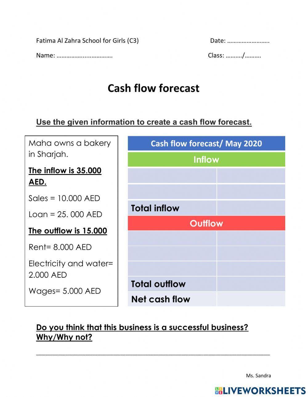 Cashflow worksheet