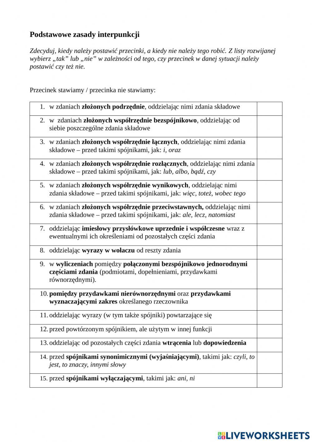 Podstawowe zasady interpunkcji - przecinek