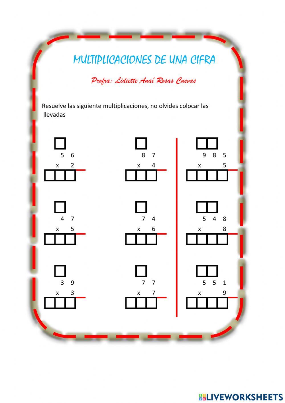 Multiplicaciones de una cifra
