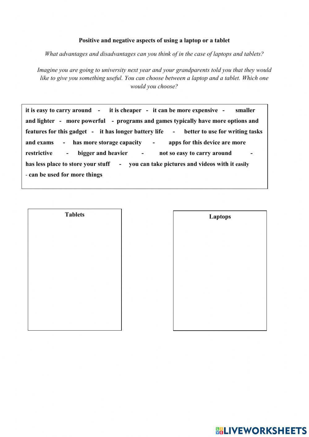 Advantages and disadvantages - preparation for writing task