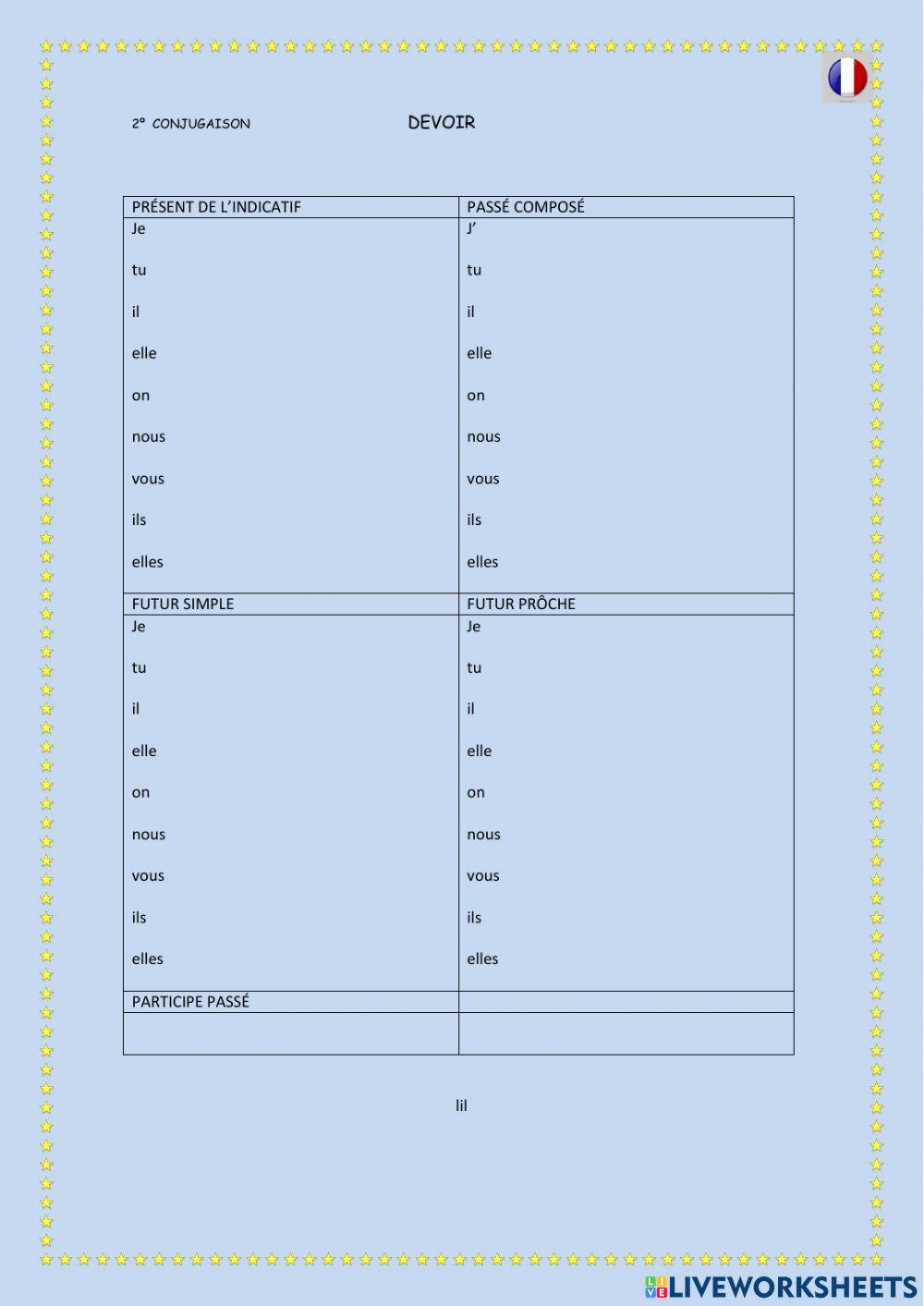 Verbe Devoir Futur Verbe devoir worksheet | Live Worksheets