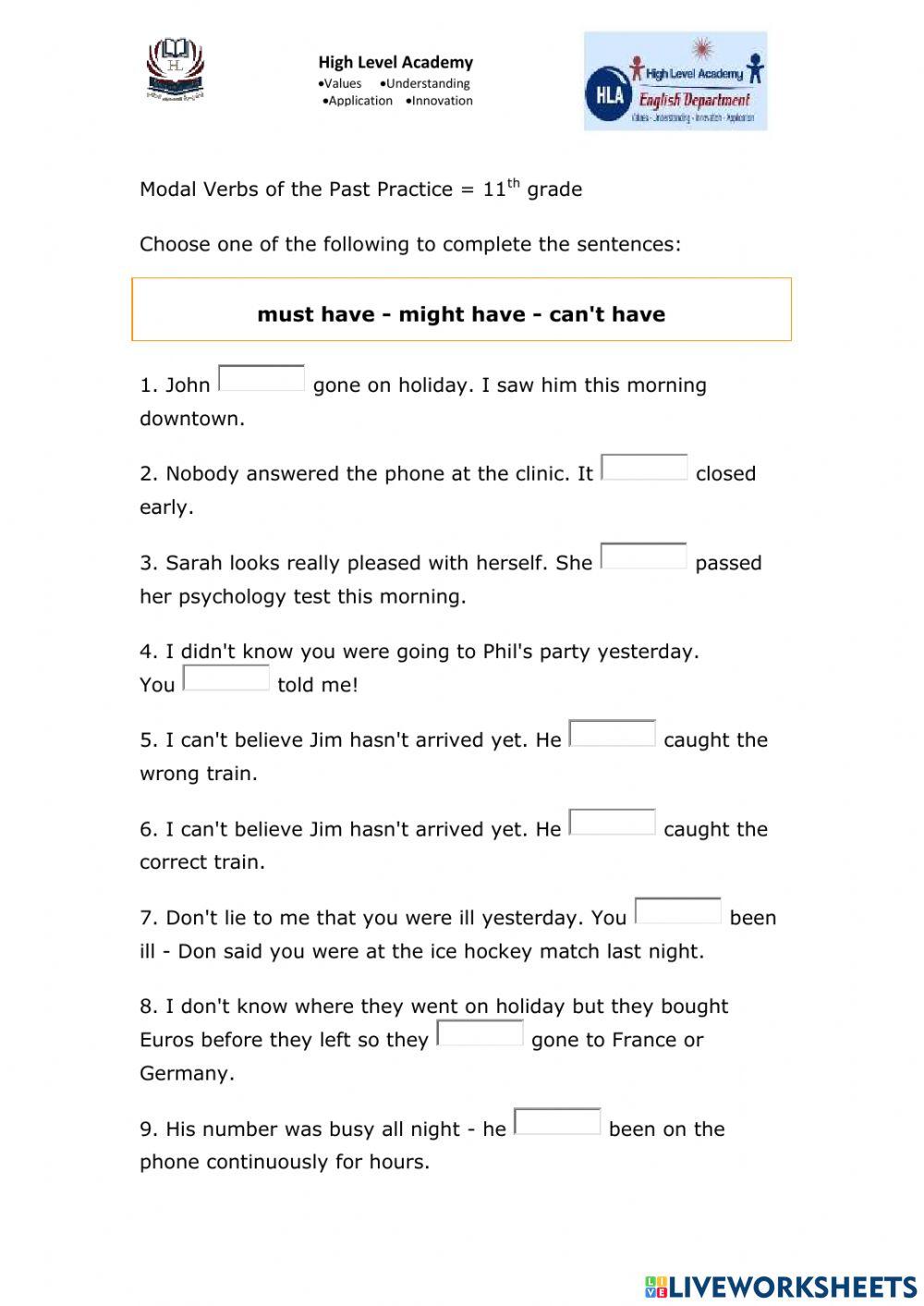 Modal verbs of the past