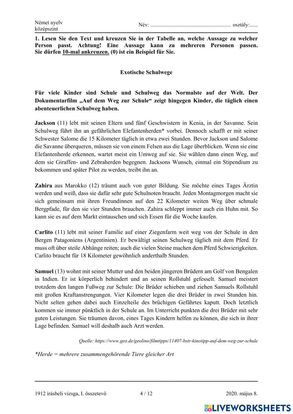 Abitur B1 Mai 2020 Leseverstehen 1 - Exotische Schulwege