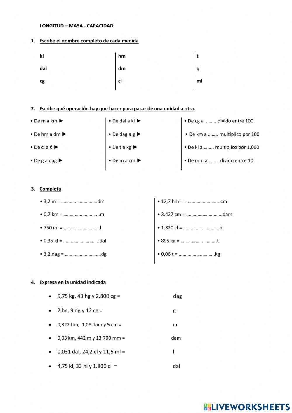 Longitud, masa y capacidad