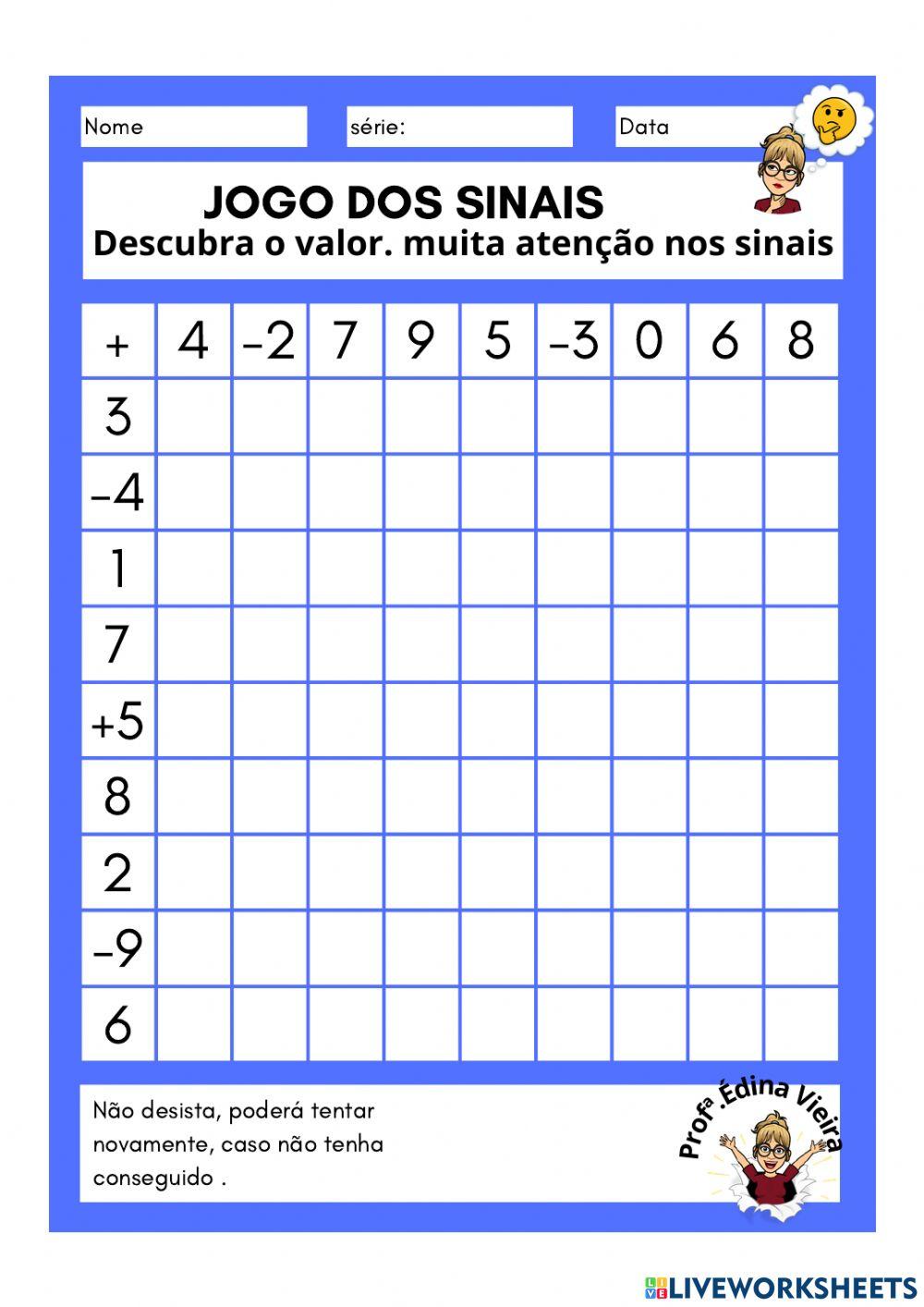 Lista de Exercícios sobre jogo de sinais - Brasil Escola