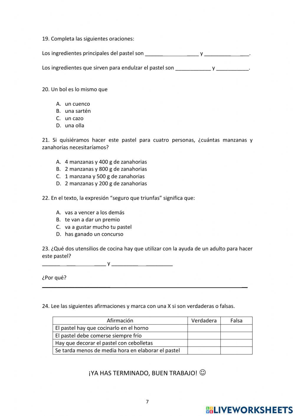 Lectura: pastel de manzana y zanahoria