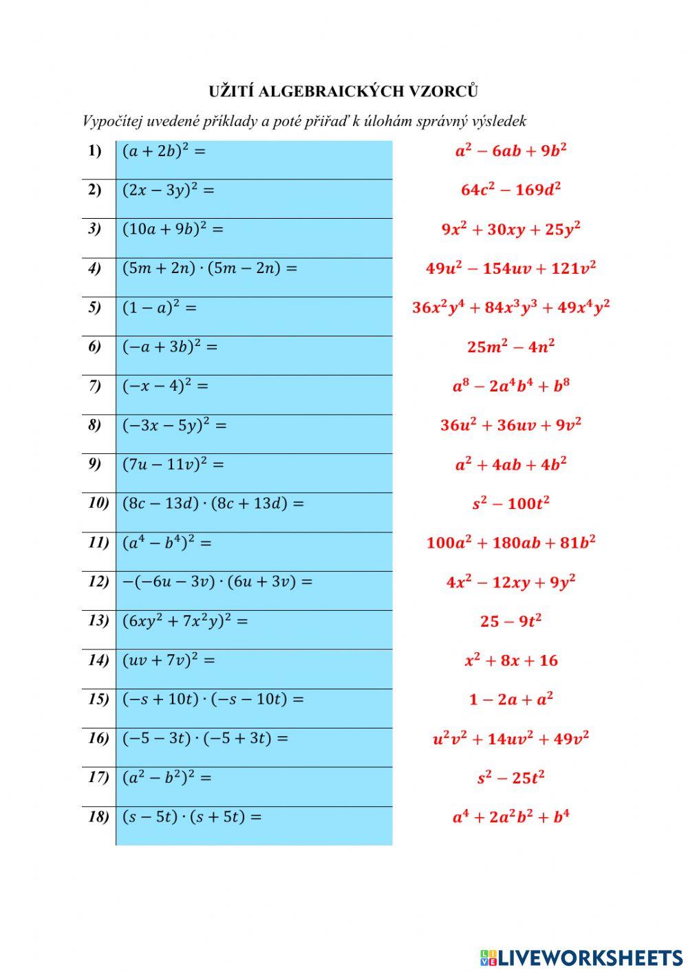 Užití algebraických výrazů