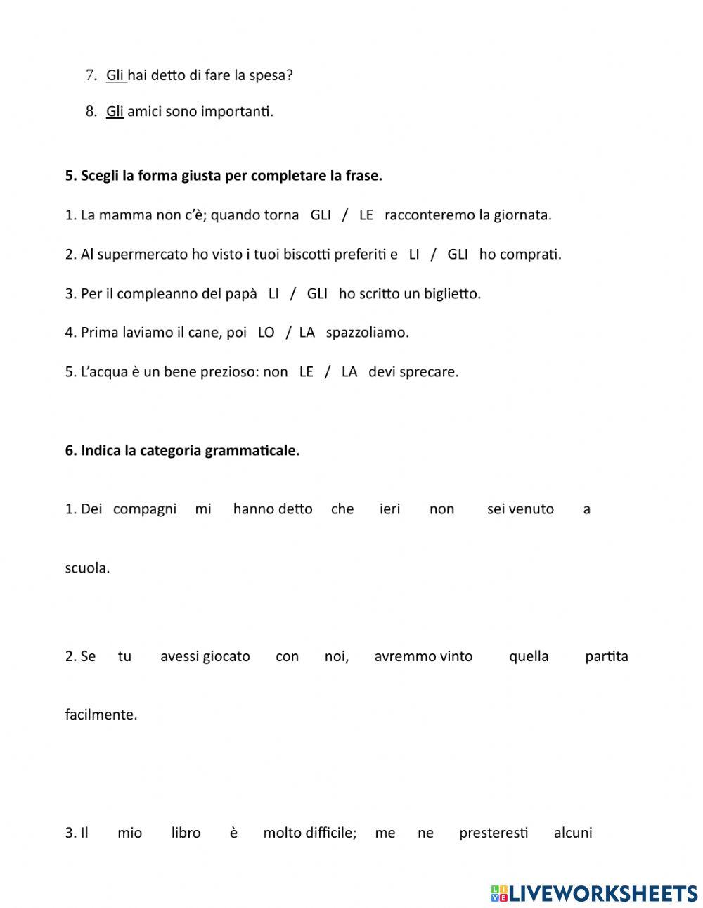 Italiano analisi grammaticale classe quinta