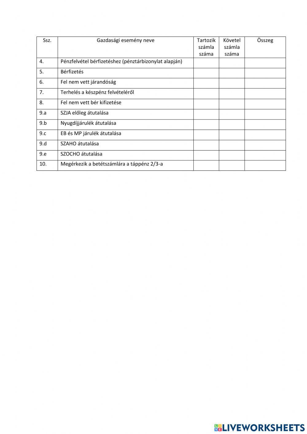 Jövedelemelszámolás-dolgozat