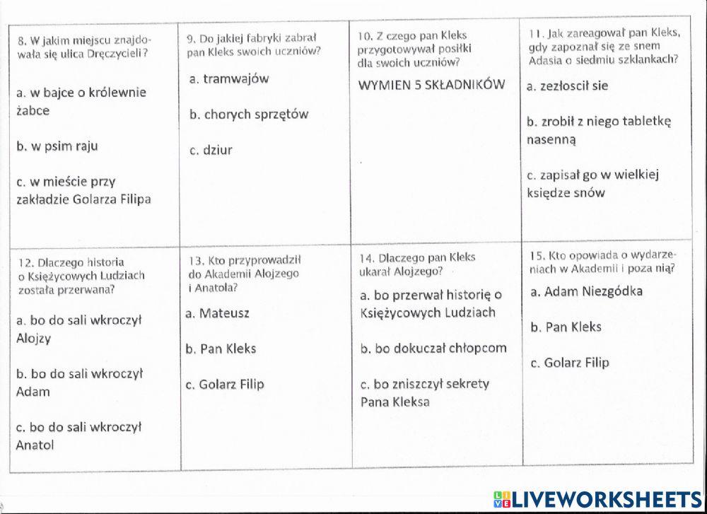 Akademia Pana Kleksa Sprawdzian Nowa Era Sprawdzian Akademia Pana Kleksa | LiveWorksheets