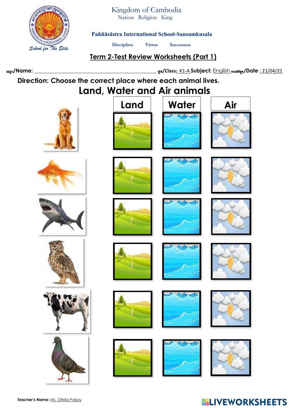 Land, Air and water animals