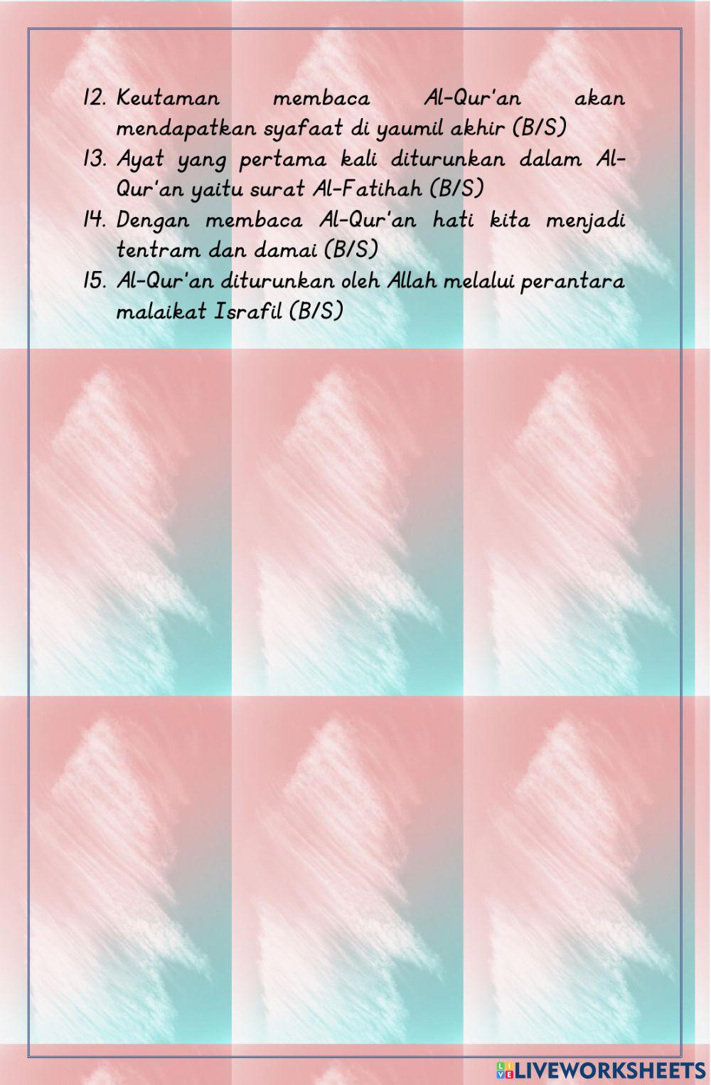 Worksheet Keutamaan Membaca Al-Qur'an