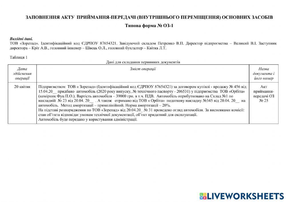 Типова форма ОЗ-1