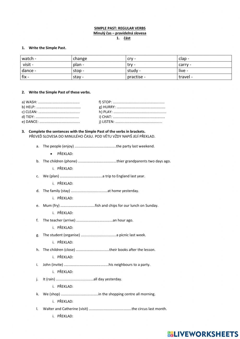 Past simpe - regular verbs 1. část