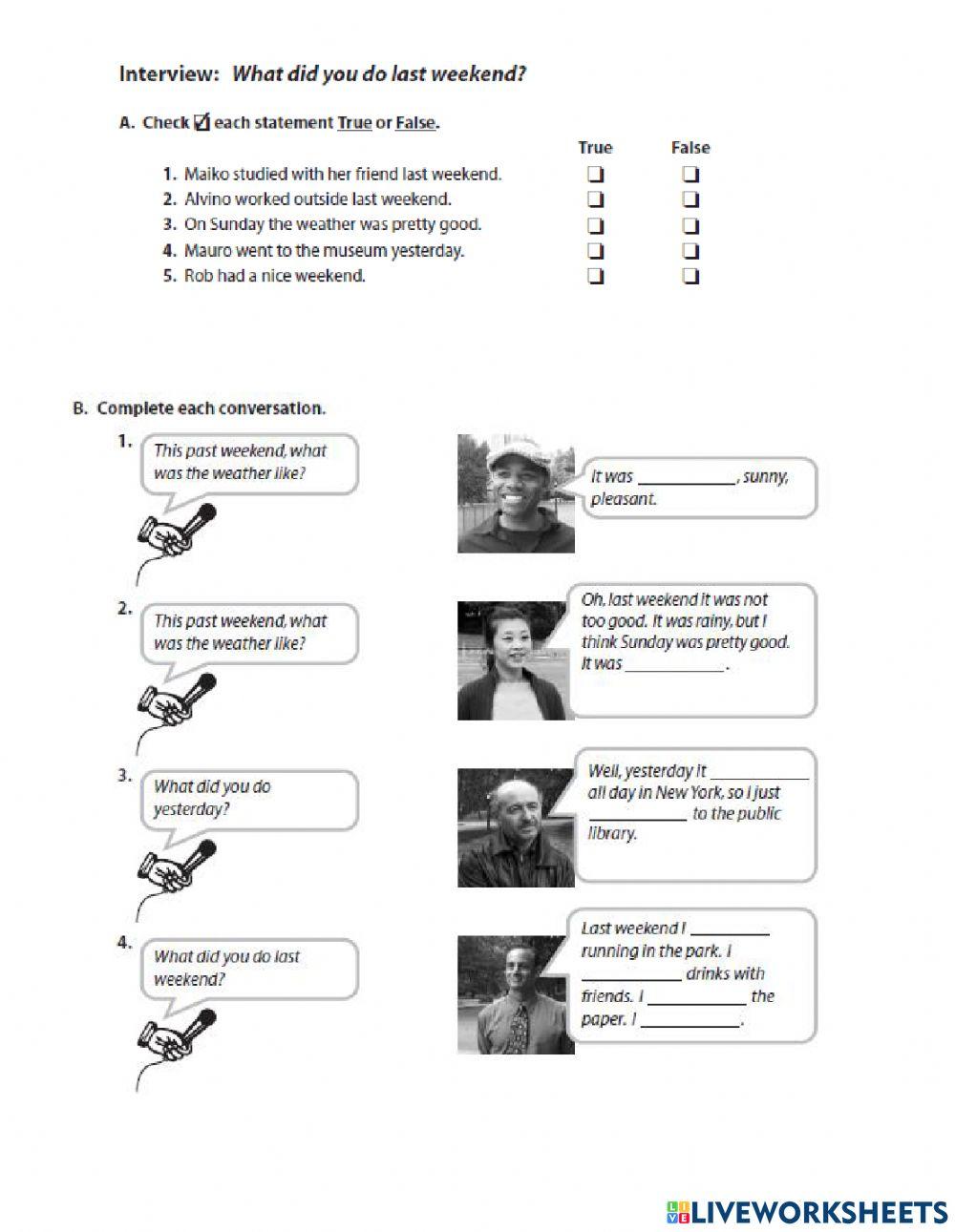 Top Notch Fundamentals Unit 11 Past Tense online exercise for Live