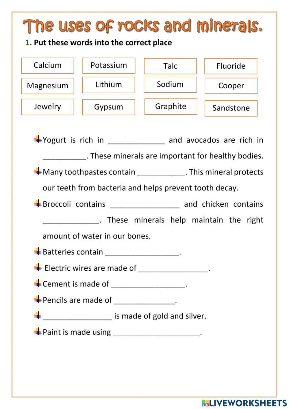 Rocks And Minerals For Kids Worksheets