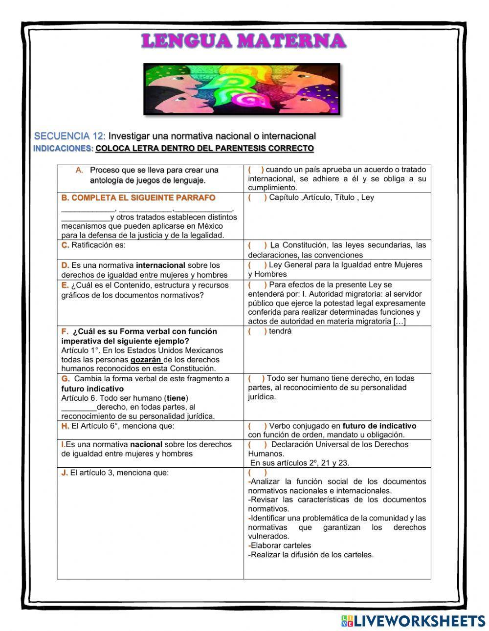 SECUENCIA 12: Investigar una normativa nacional o internacional
