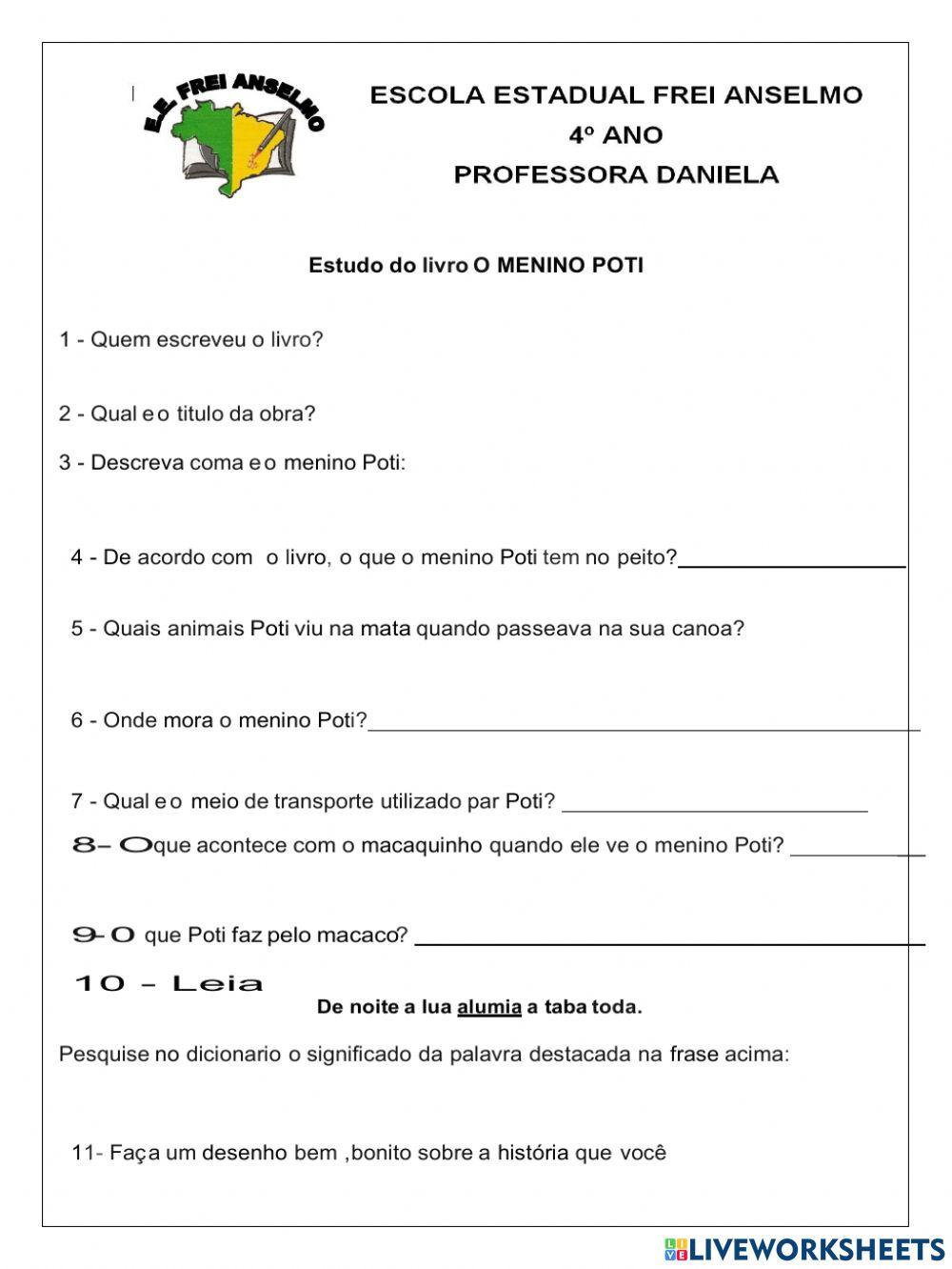 Atividade do livroO MENINO POTI