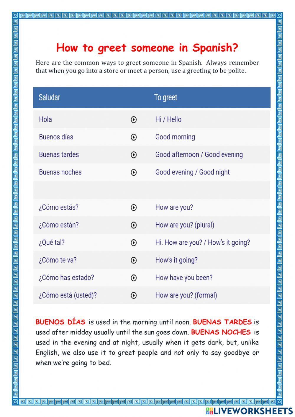 Saludos formales e informales en espanol