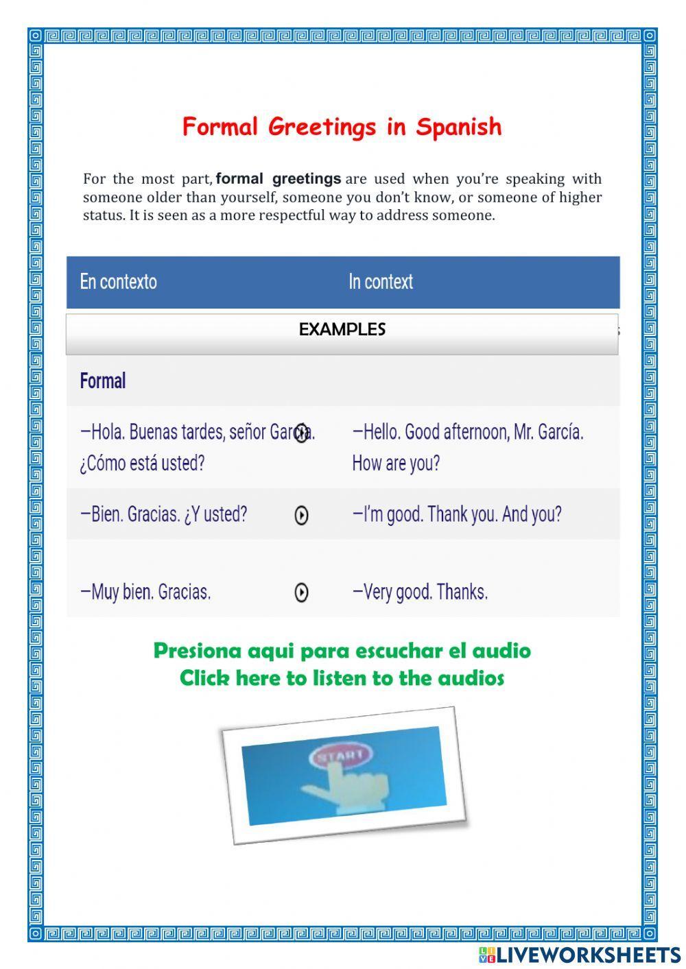 Saludos formales e informales en espanol