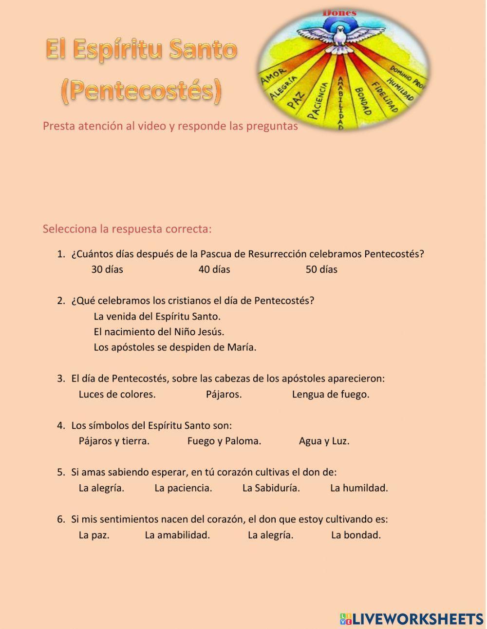 El Espíritu Santo (Pentecostés) El Espíritu Santo (Pentecostés)