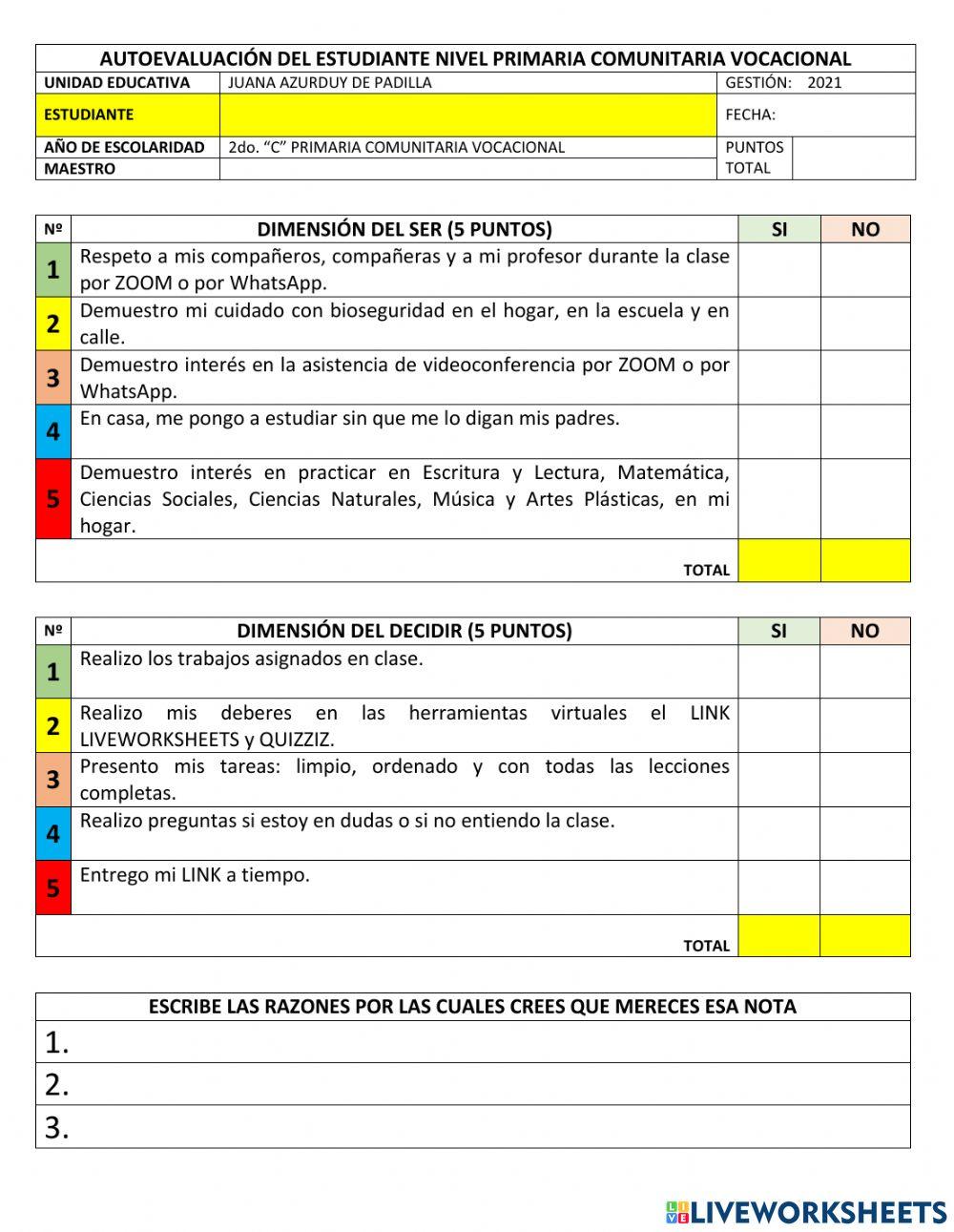 Auto-evaluación Nivel Primaria 2do Trimestre