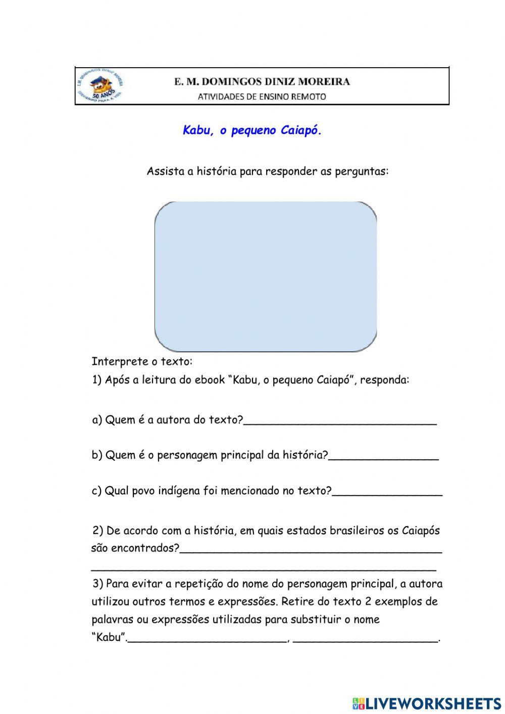 ATIVIDADES REMOTAS KABU, O PEQUENO CAIAPÓ