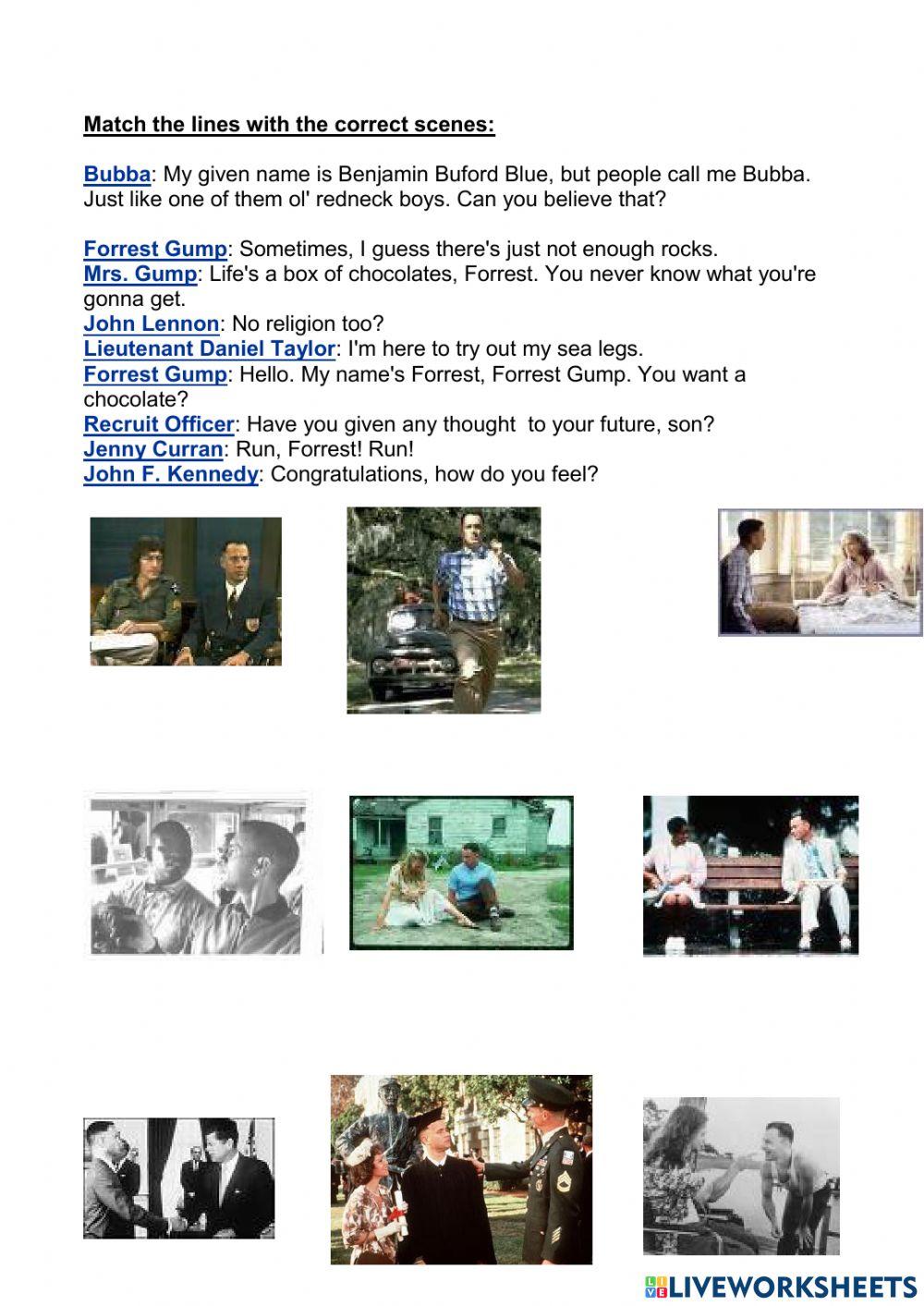 Forrest Gump Film Editada worksheet Live Worksheets