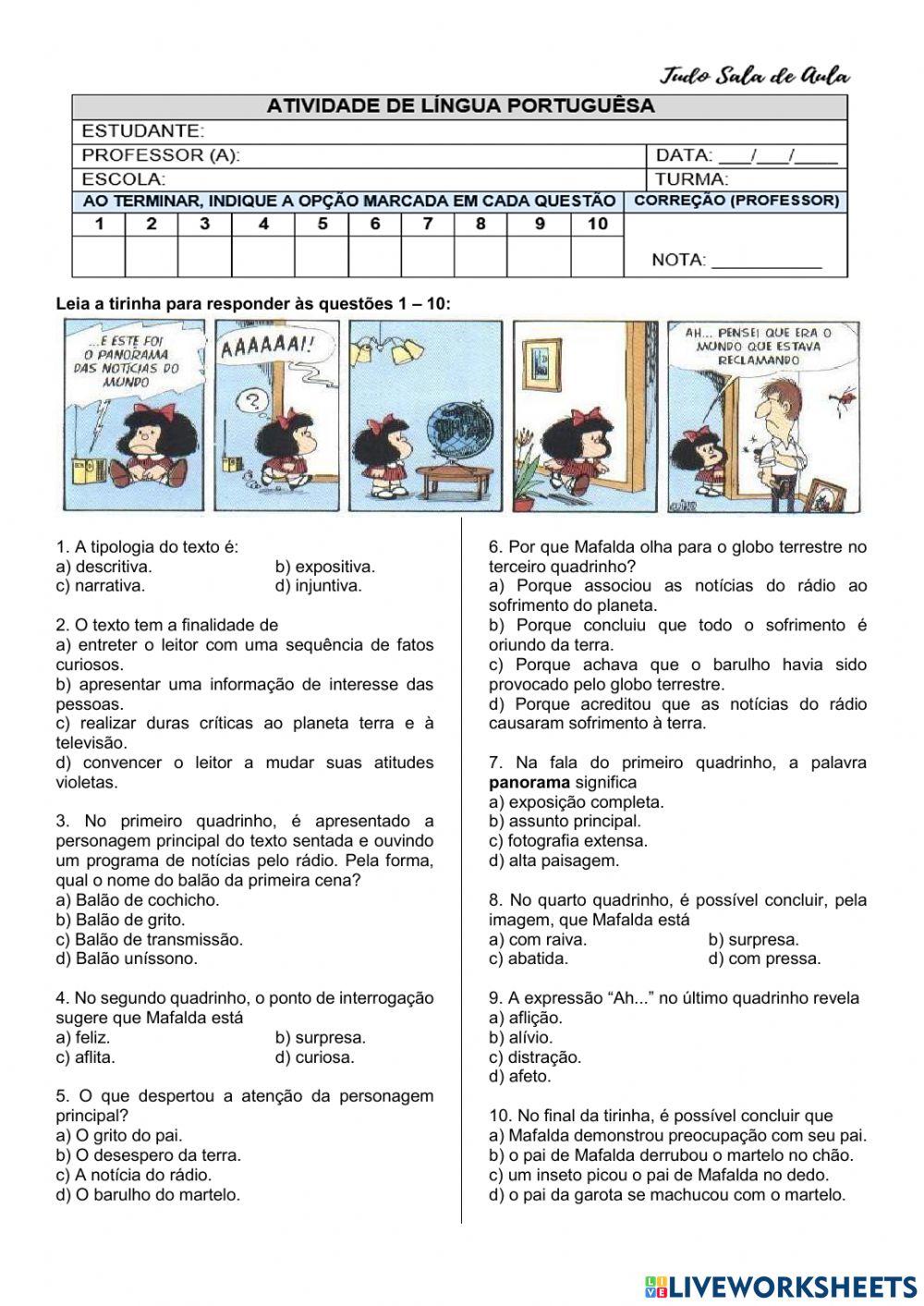 Interpretação - reforço MAFALDA E O PAI