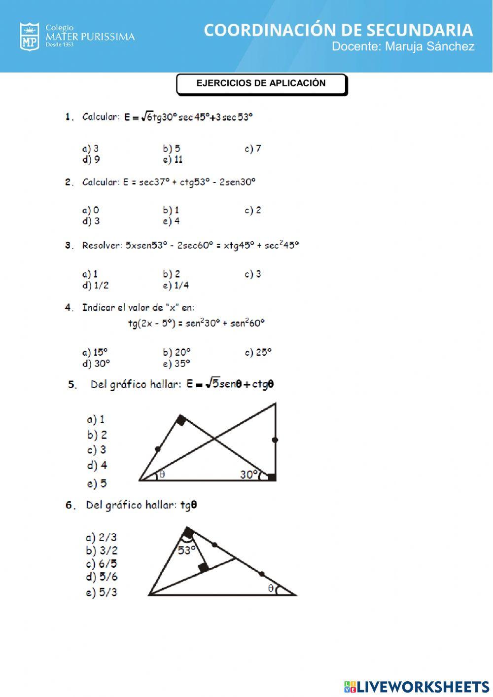 Razones trigonométricas de angulos notables