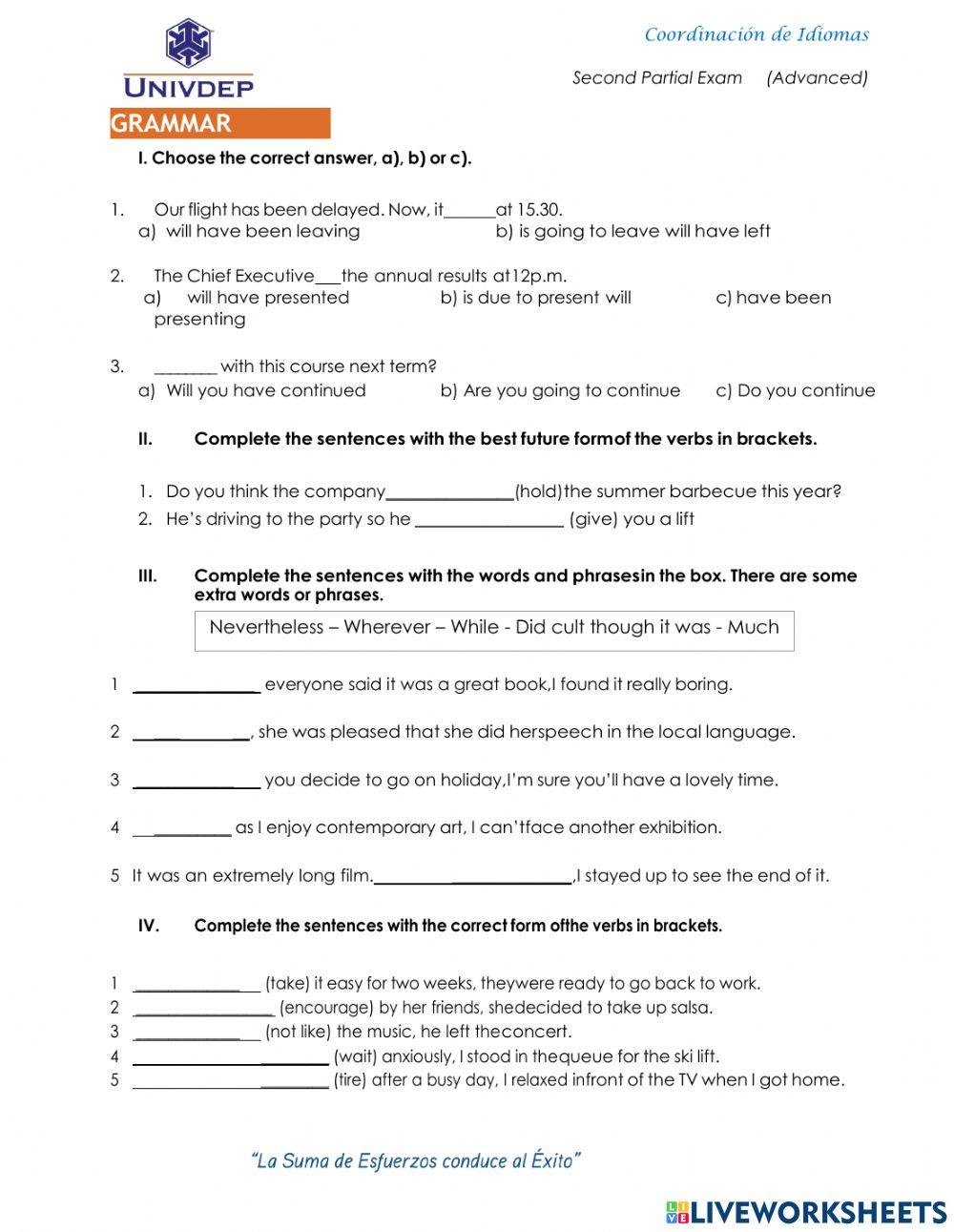 Second Partial Advanced Exam