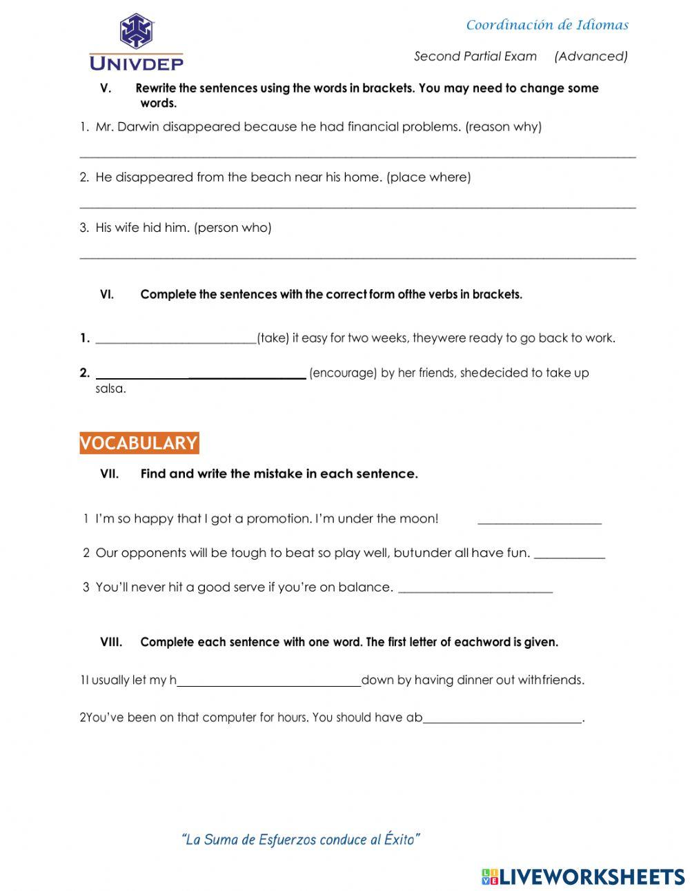 Second Partial Advanced Exam