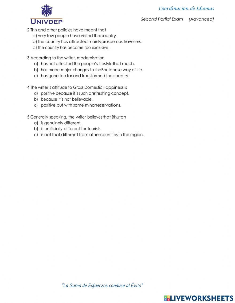 Second Partial Advanced Exam