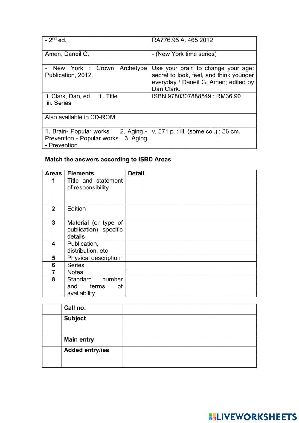 Match the ISBD Areas