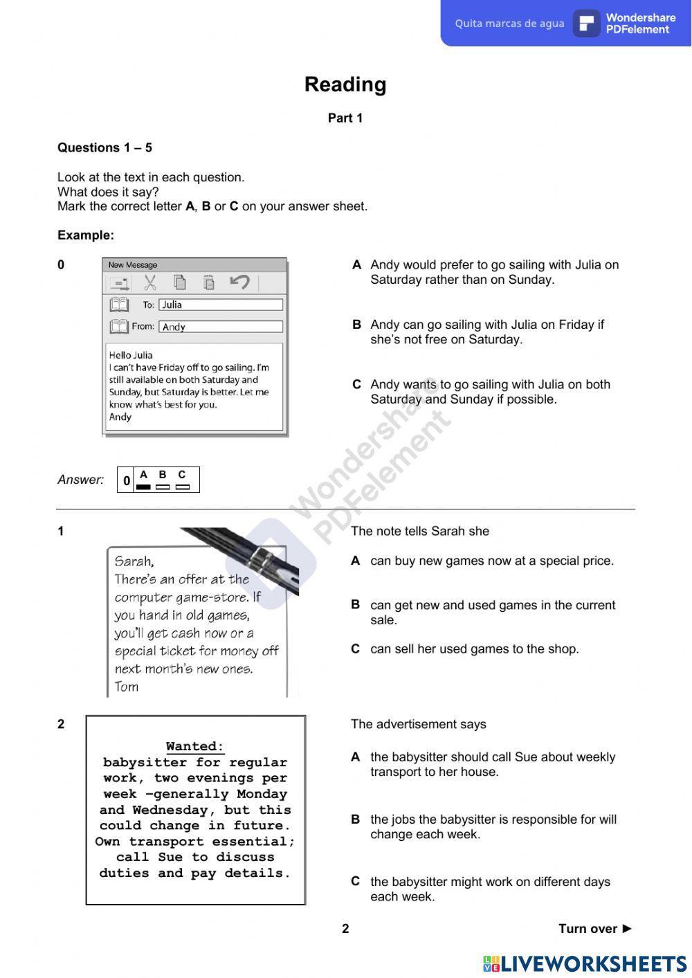 Pet Exam 1-Reading Paper (parts 1, 2 and 3)