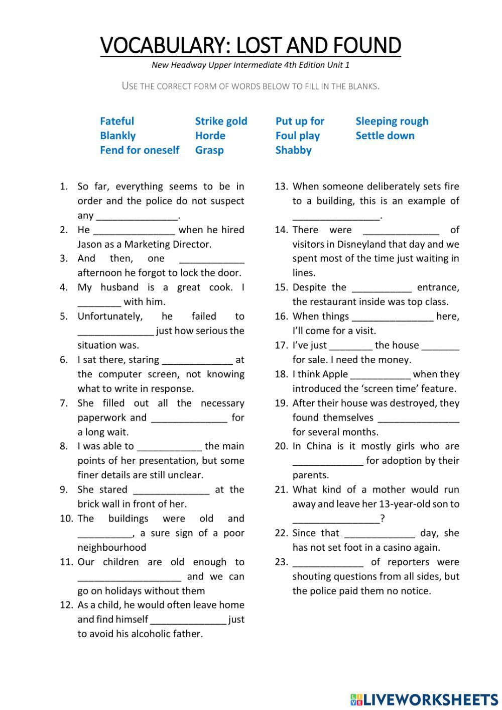 Vocabulary Review: Reading Lost and Found