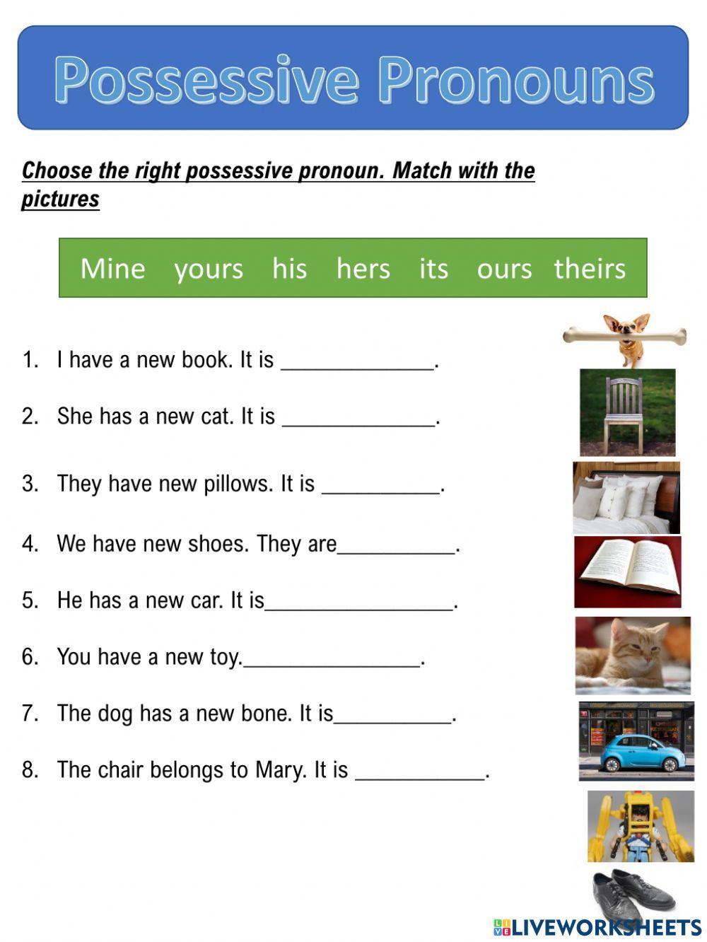 Possessive pronouns online exercise for grade 2 | Live Worksheets