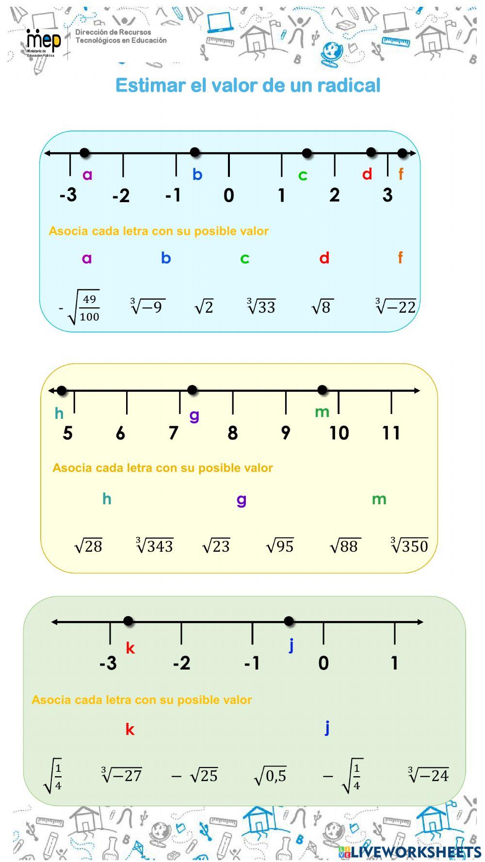 Determinar números irracionales escritos como radicales
